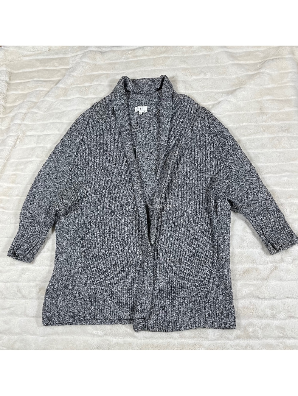 Lou & Grey XS/S White Black Space Dye Cowl Neck Open Long Dolman Preppy Cardigan